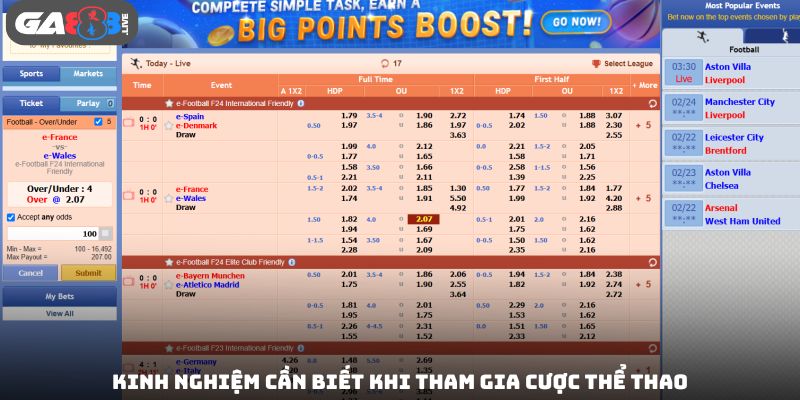 Kinh nghiệm cần biết khi tham gia cược thể thao